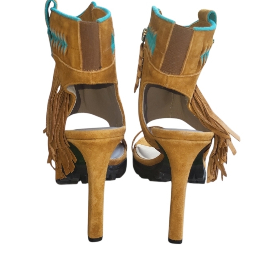 Rare Donald Pliner Lisa Signature Inux Boho Bohemian Native Fringe Stiletto 8 - Picture 7 of 14